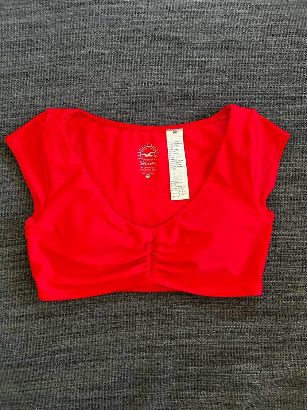Hollister Bright Red Ruched Swim Crop Top, sz XS